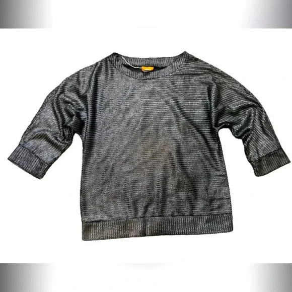 RUBY RD. TOP METALLIC BLACK AND SILVER MESH CREW NECK 3/4 SLEEVE SIZE SMALL - Picture 2 of 9